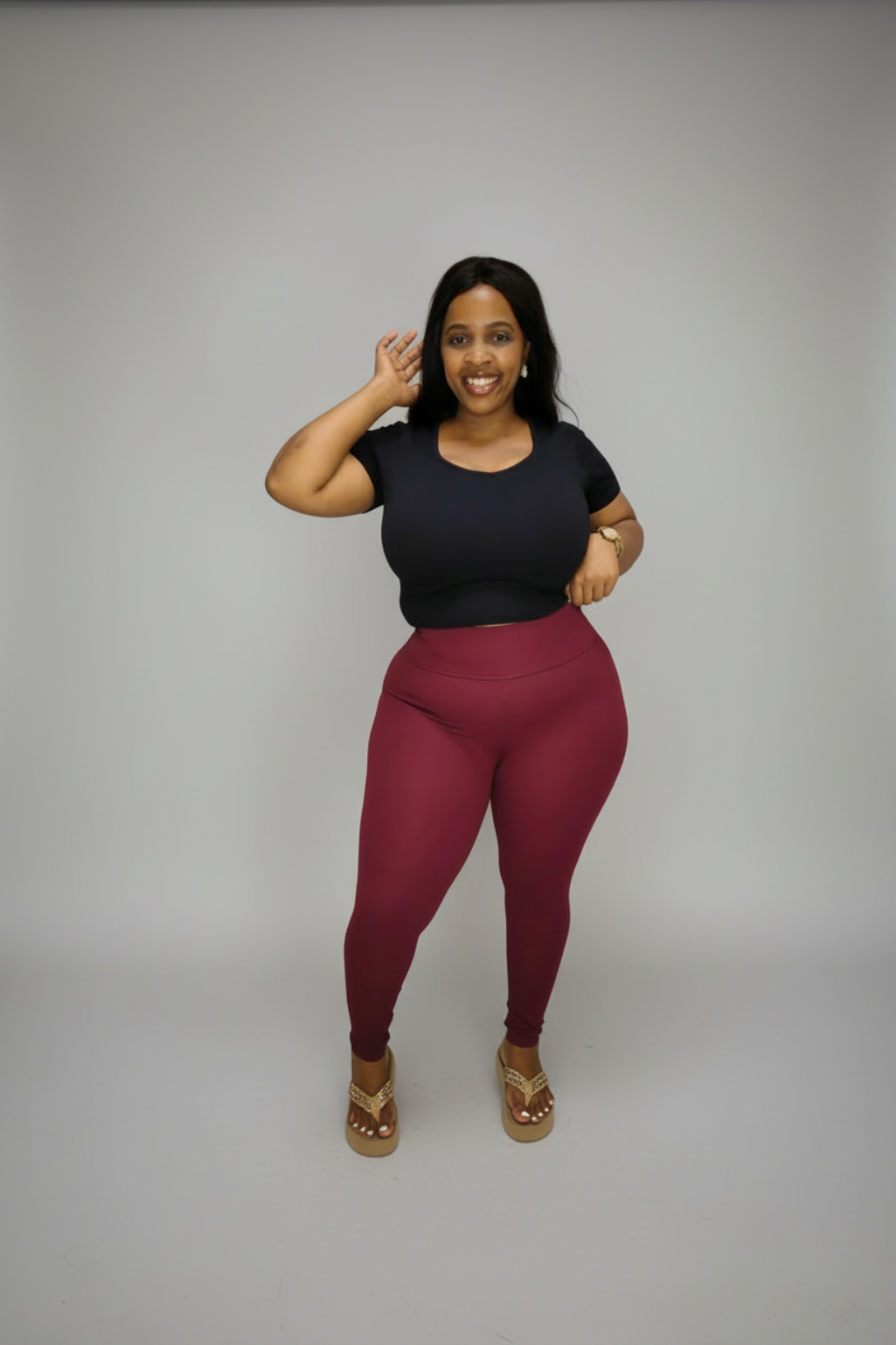 High Waist Pencil Legging - Maroon