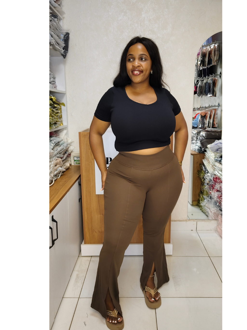 High Waist Flared Leggings - with Front Slit